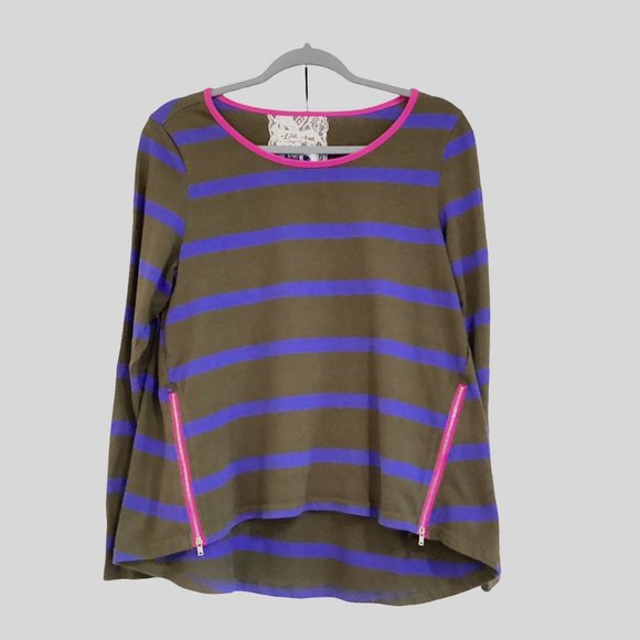 Anthropologie LILI'S CLOSET Stripe Zip Tee Shirt Top Blouse Sz M - Picture 1 of 11